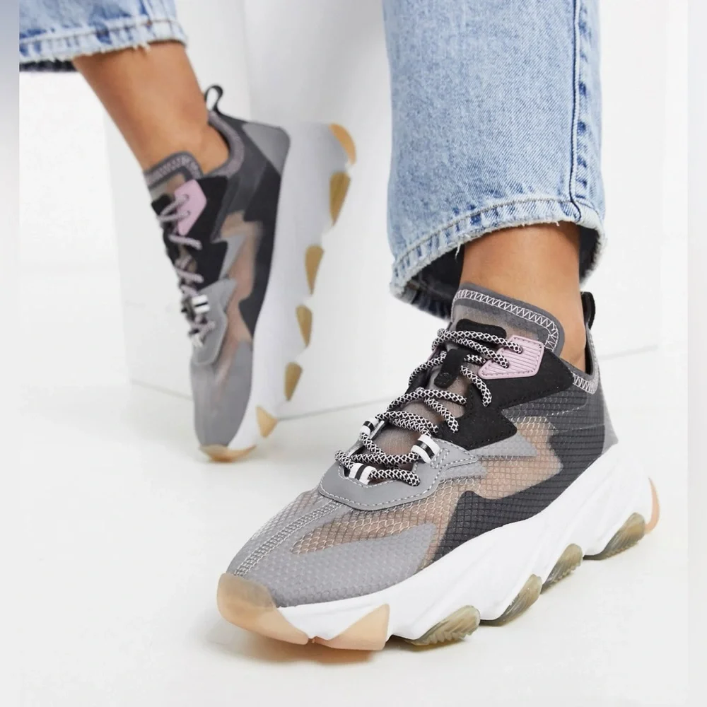 ASH Womens Gray Pull Tab 1-1/2" Platform Eclipse Toe Wedge Athletic Sneaker - Picture 2 of 6